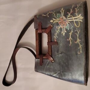 Vitage WaBags Hard Leather Purse Shoulder Bag Hand Painted Silver Metallic